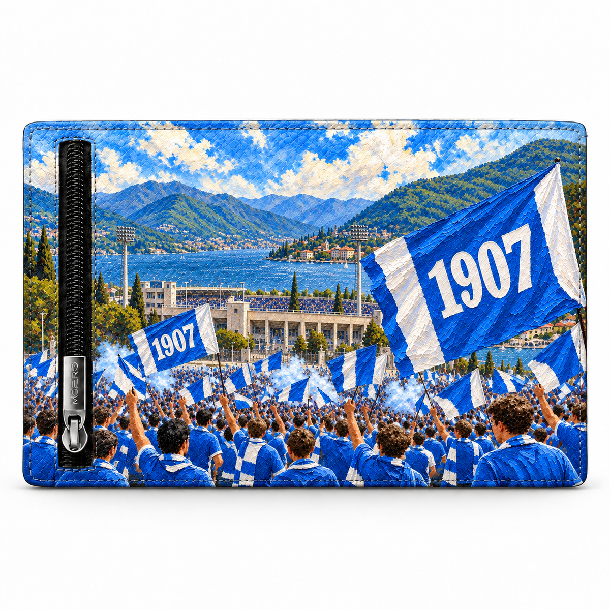Moero Pro Zip – Como – Passione Calcio Limited Edition – Portafoglio RFID in Vera Pelle Saffiano con Chiusura Magnetica e Portamonete Zip