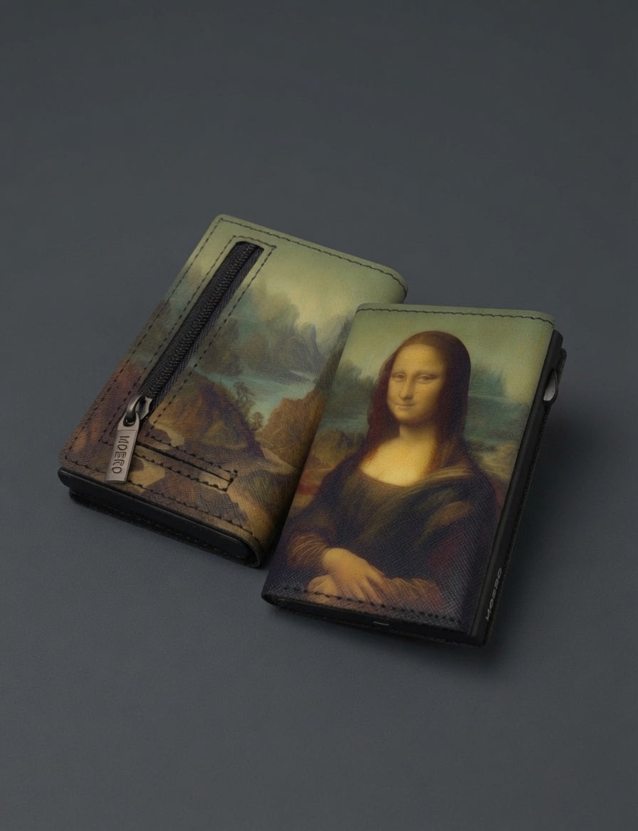 Moero Gioconda Limited Edition – Portafoglio RFID in Vera Pelle Saffiano con Chiusura Magnetica e Portamonete Zip