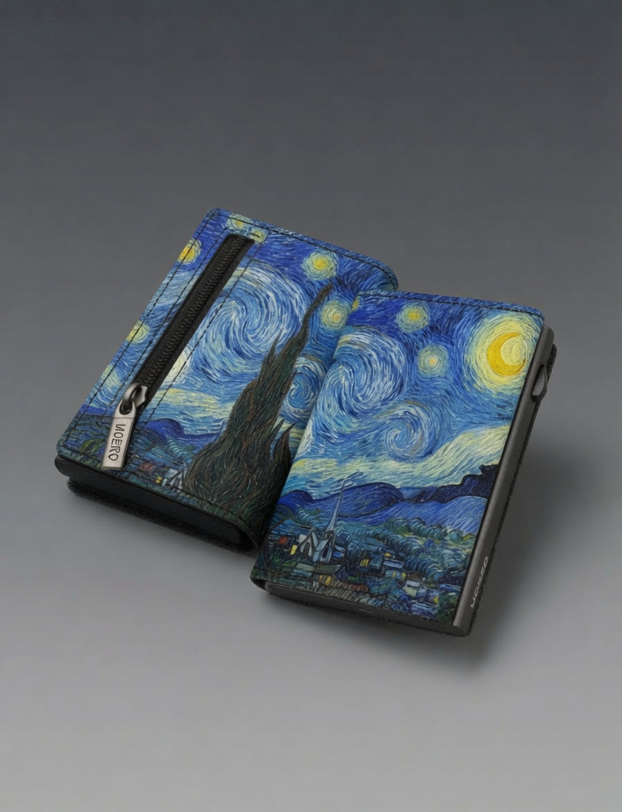 Moero La notte Stellata Limited Edition – Portafoglio RFID in Vera Pelle Saffiano con Chiusura Magnetica e Portamonete Zip