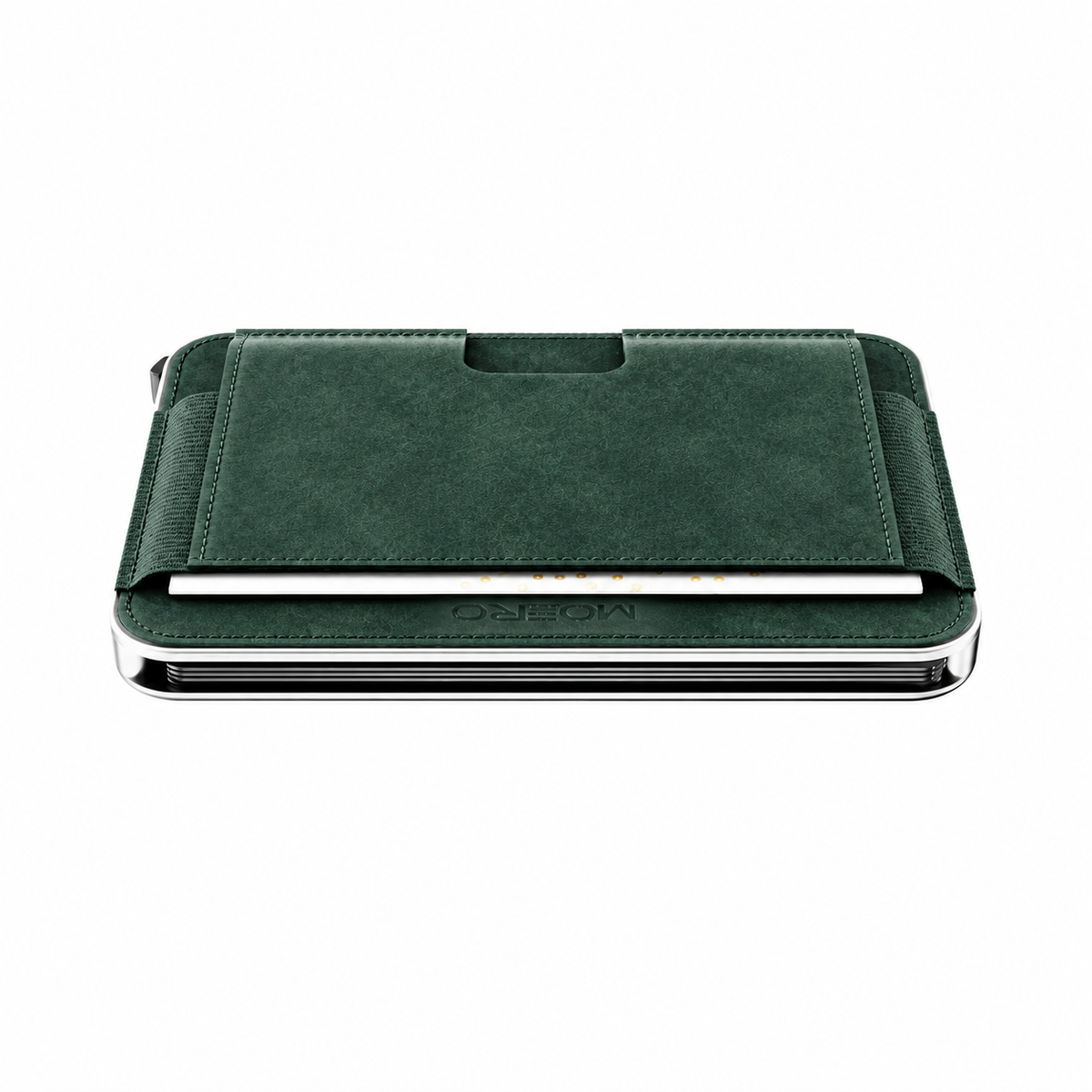 Moero M2 Pro SUPERIOR Verde MagSafe Wallet  – Portafoglio RFID in Alluminio e microfibra scamosciata