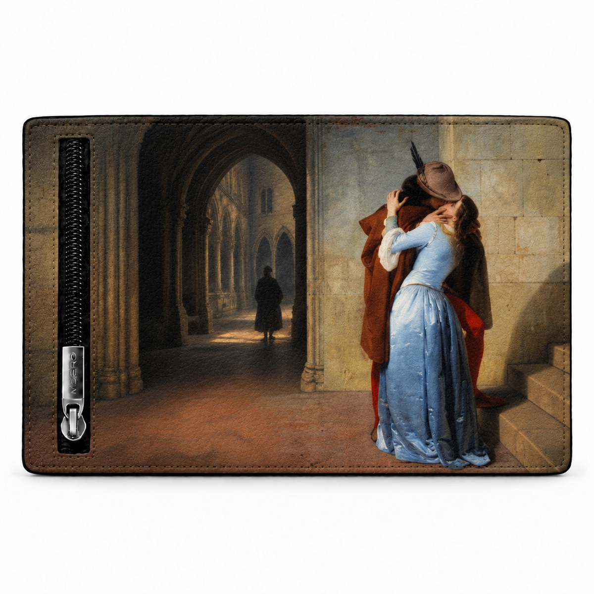 Moero Pro Zip - Il bacio di Hayez - Arte Limited Edition – Portafoglio RFID in Vera Pelle Saffiano con Chiusura Magnetica e Portamonete Zip