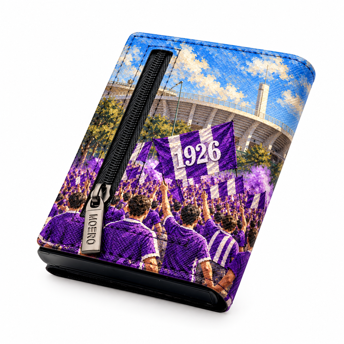 Moero Pro Zip – Fiorentina – Passione Calcio Limited Edition – Portafoglio RFID in Vera Pelle Saffiano con Chiusura Magnetica e Portamonete Zip