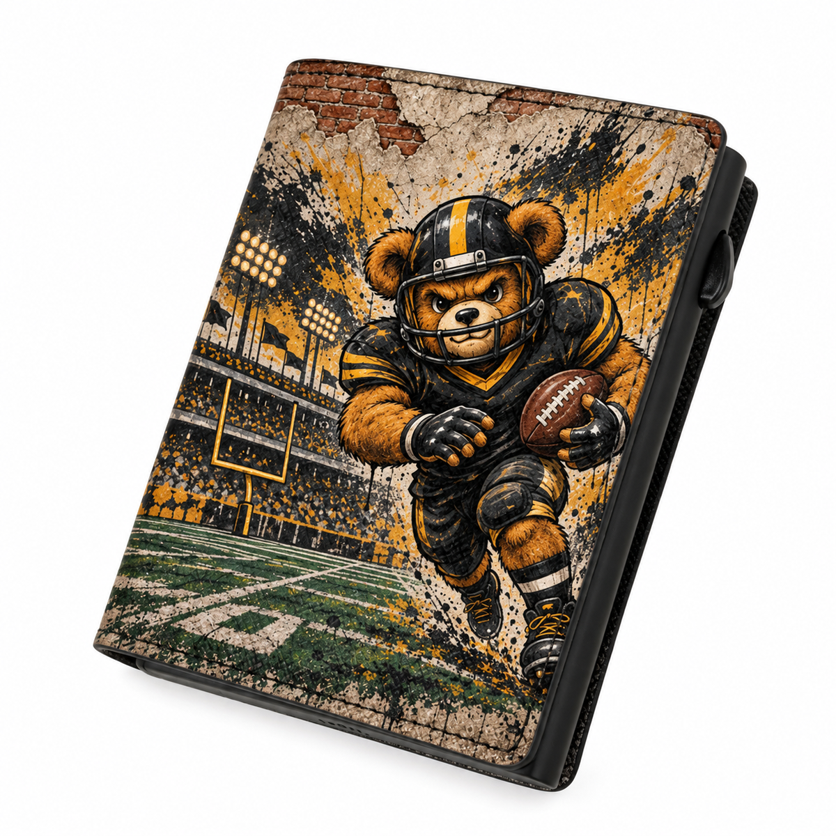 Moero Pro - Teddy Football Americano - Sport Limited Edition – Portafoglio RFID in Vera Pelle Saffiano con Chiusura Magnetica e Portamonete Zip