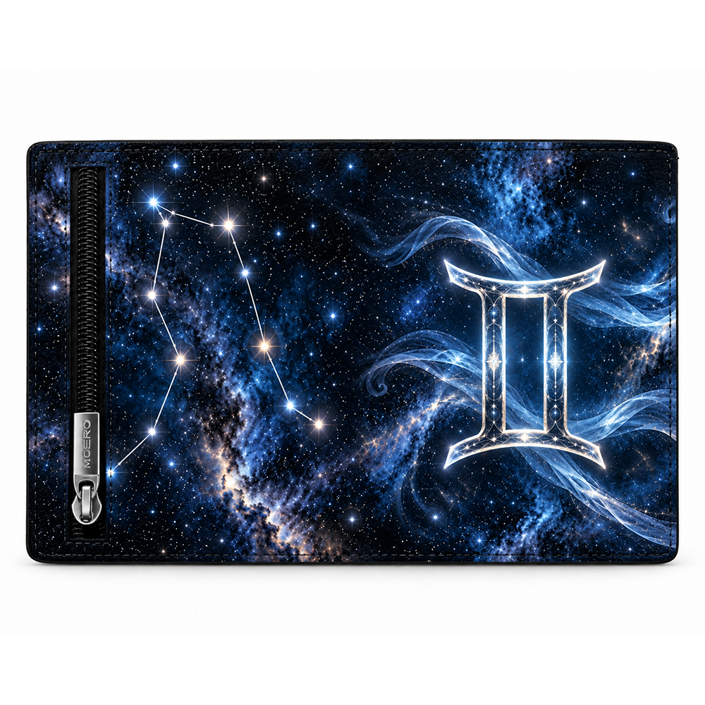 Moero Pro – Gemelli – Zodiac Limited Edition – Portafoglio RFID in Vera Pelle Saffiano con Chiusura Magnetica e Portamonete Zip