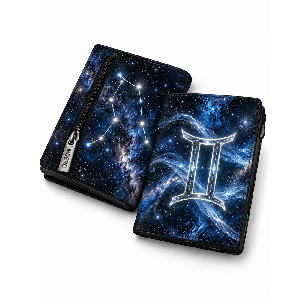 Moero Pro – Gemelli – Zodiac Limited Edition – Portafoglio RFID in Vera Pelle Saffiano con Chiusura Magnetica e Portamonete Zip