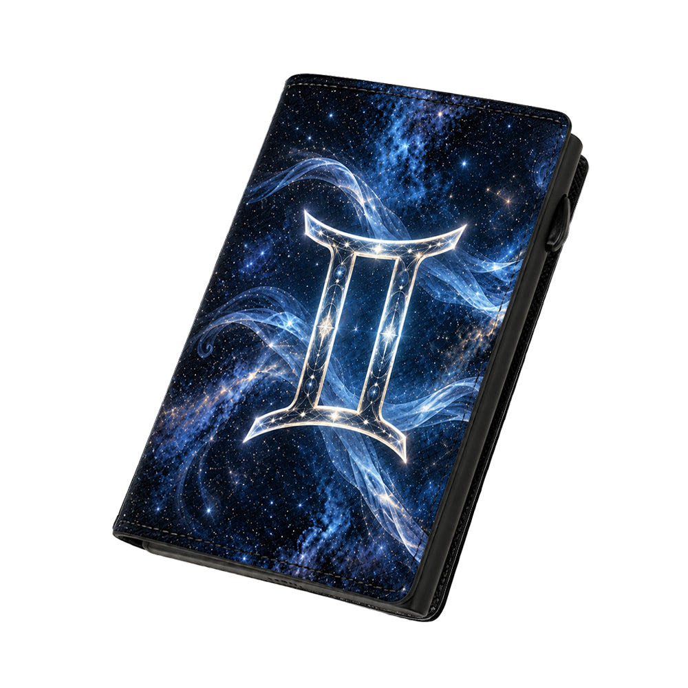 Moero Pro Zip – Gemelli – Zodiac Limited Edition – Portafoglio RFID in Vera Pelle Saffiano con Chiusura Magnetica e Portamonete Zip