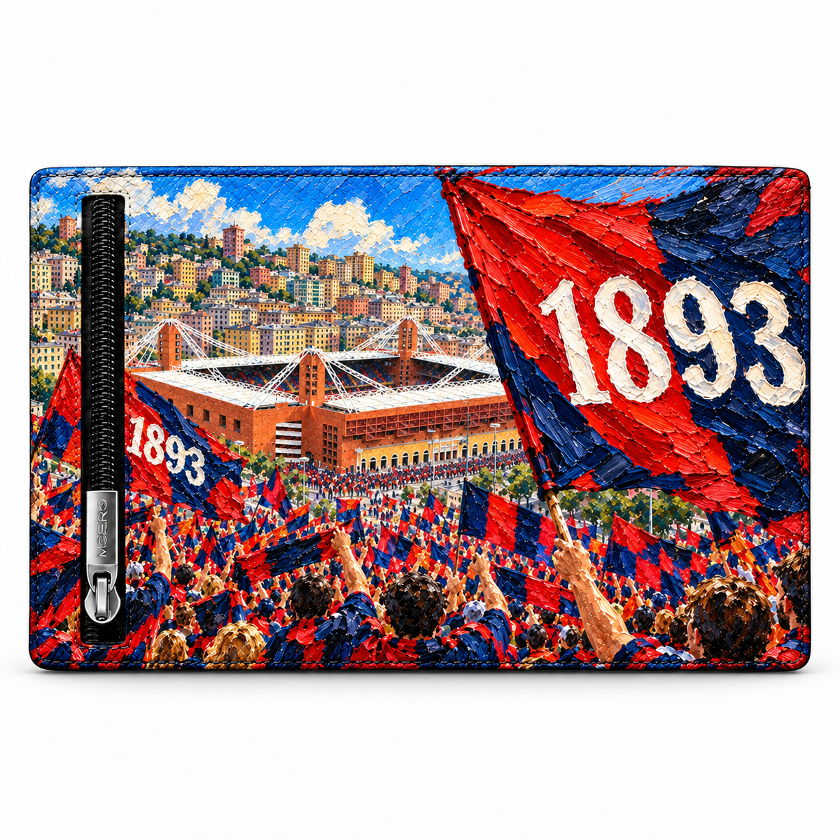 Moero Pro Zip – Genoa – Passione Calcio Limited Edition – Portafoglio RFID in Vera Pelle Saffiano con Chiusura Magnetica e Portamonete Zip