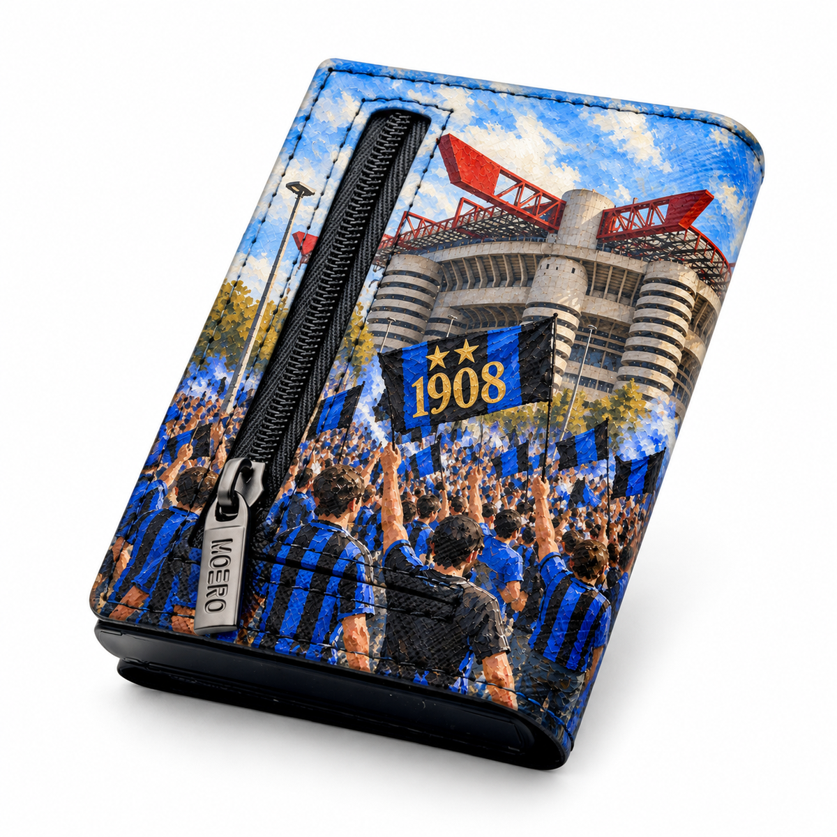 Moero Pro Zip – Inter – Passione Calcio Limited Edition – Portafoglio RFID in Vera Pelle Saffiano con Chiusura Magnetica e Portamonete Zip