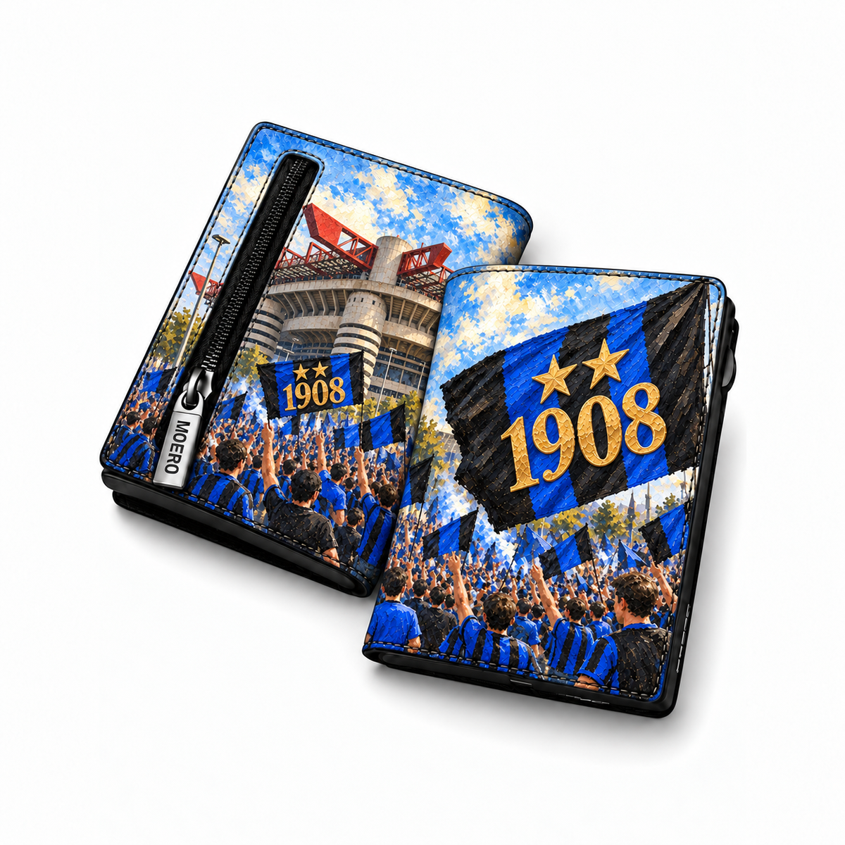 Moero Pro Zip – Inter – Passione Calcio Limited Edition – Portafoglio RFID in Vera Pelle Saffiano con Chiusura Magnetica e Portamonete Zip