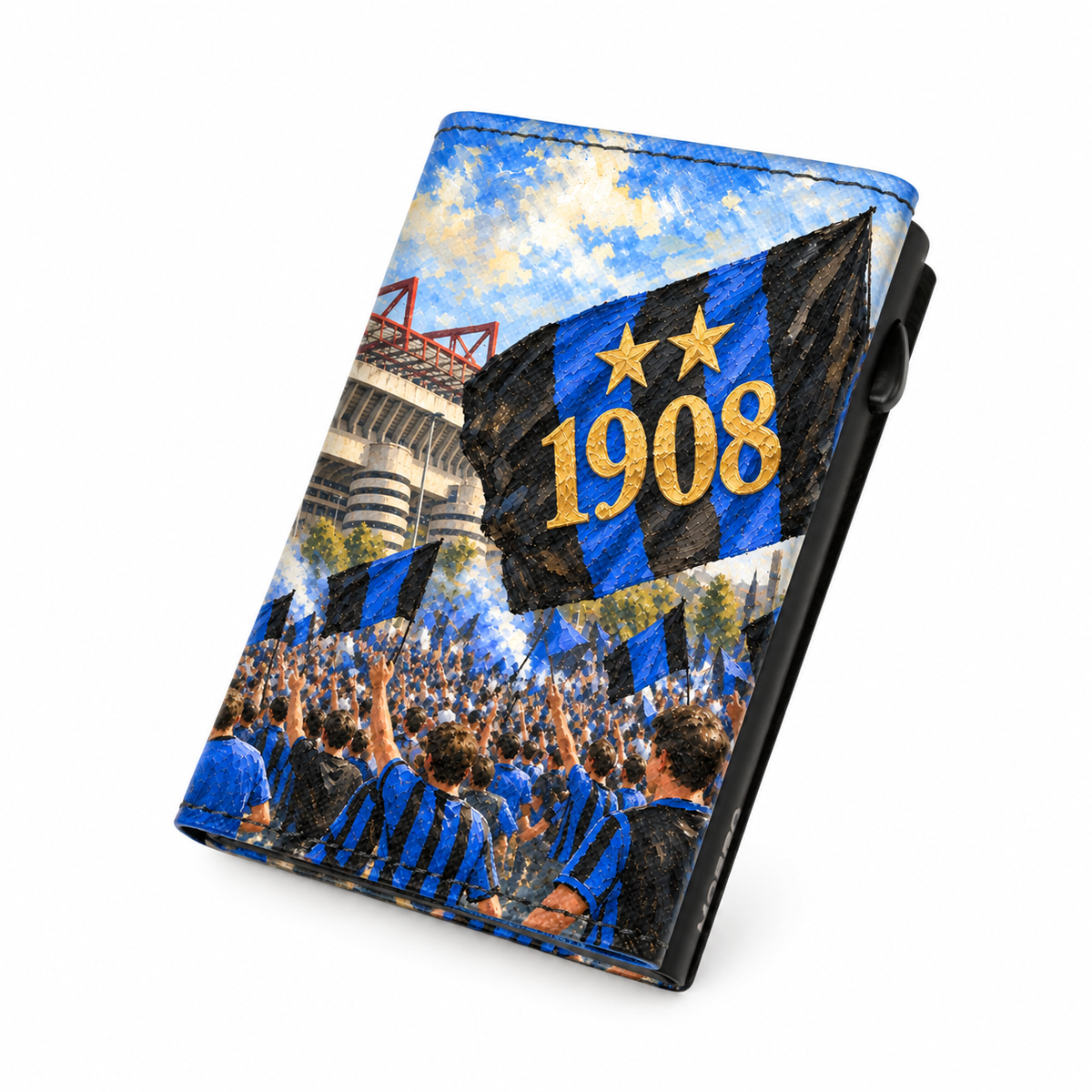 Moero Pro Zip – Inter – Passione Calcio Limited Edition – Portafoglio RFID in Vera Pelle Saffiano con Chiusura Magnetica e Portamonete Zip