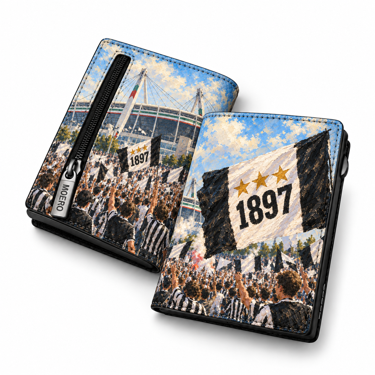 Moero Pro Zip – Juve – Passione Calcio Limited Edition – Portafoglio RFID in Vera Pelle Saffiano con Chiusura Magnetica e Portamonete Zip