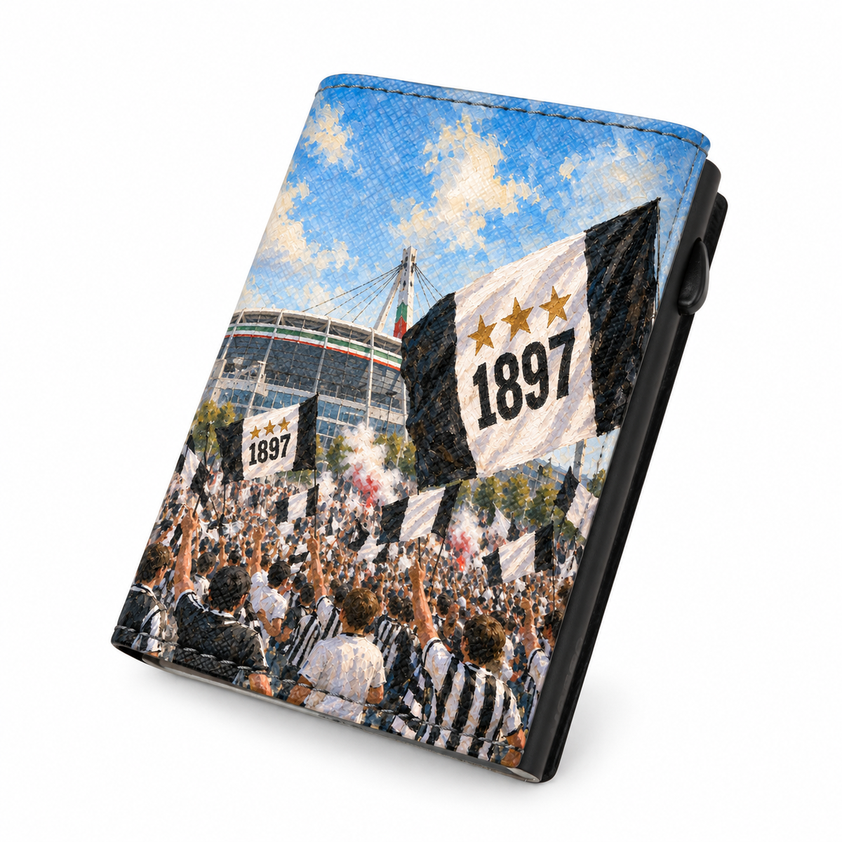 Moero Pro Zip – Juve – Passione Calcio Limited Edition – Portafoglio RFID in Vera Pelle Saffiano con Chiusura Magnetica e Portamonete Zip