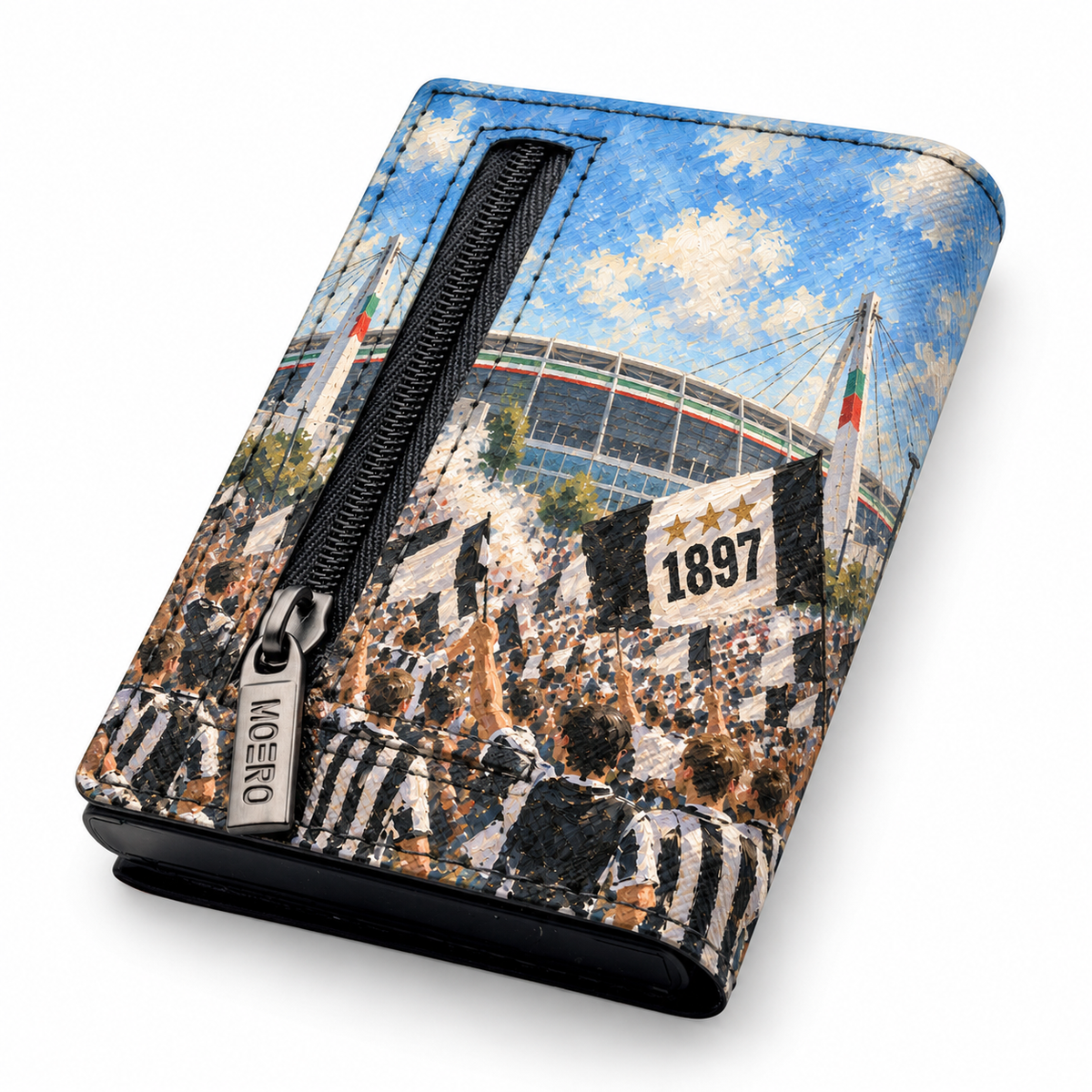 Moero Pro Zip – Juve – Passione Calcio Limited Edition – Portafoglio RFID in Vera Pelle Saffiano con Chiusura Magnetica e Portamonete Zip