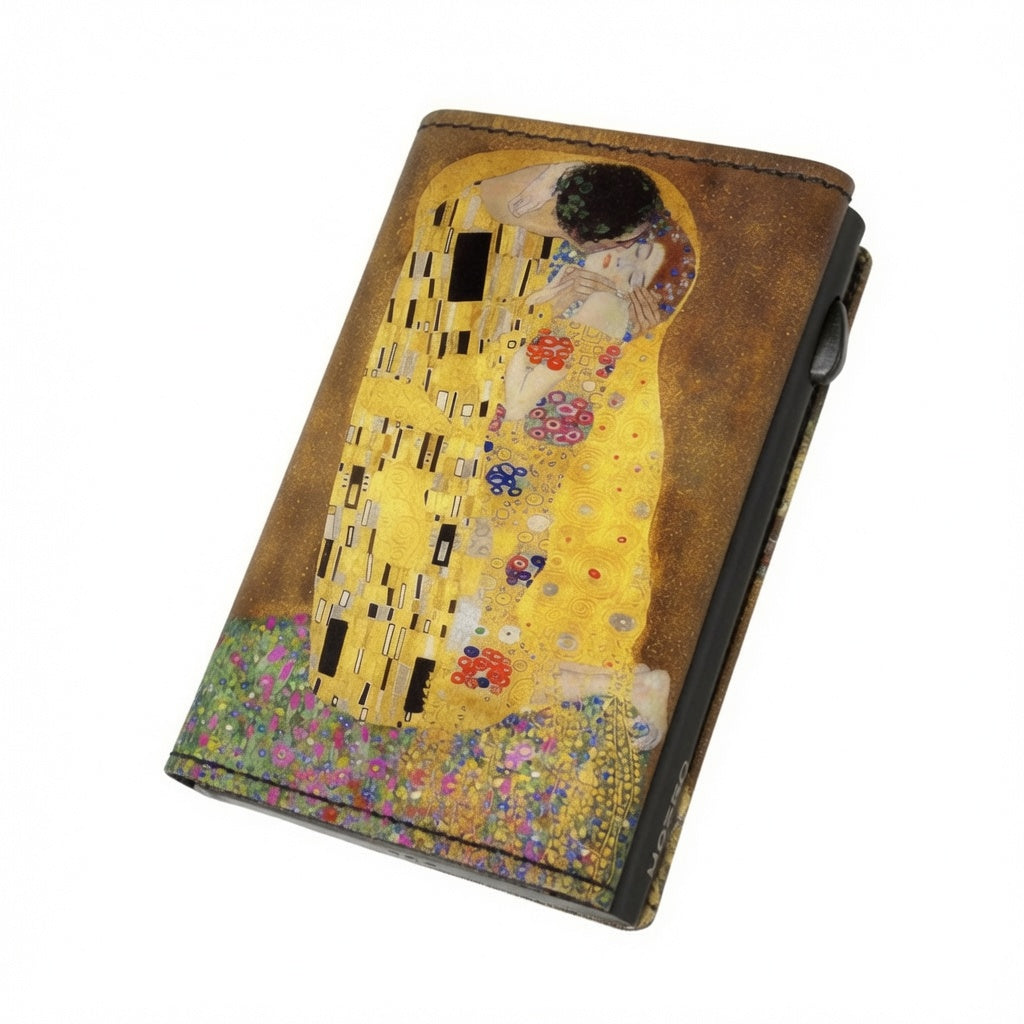 Moero Bacio di Klimt Limited Edition – Portafoglio RFID in Vera Pelle Saffiano con Chiusura Magnetica e Portamonete Zip