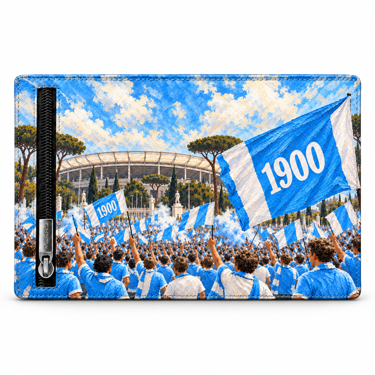 Moero Pro Zip – Lazio – Passione Calcio Limited Edition – Portafoglio RFID in Vera Pelle Saffiano con Chiusura Magnetica e Portamonete Zip