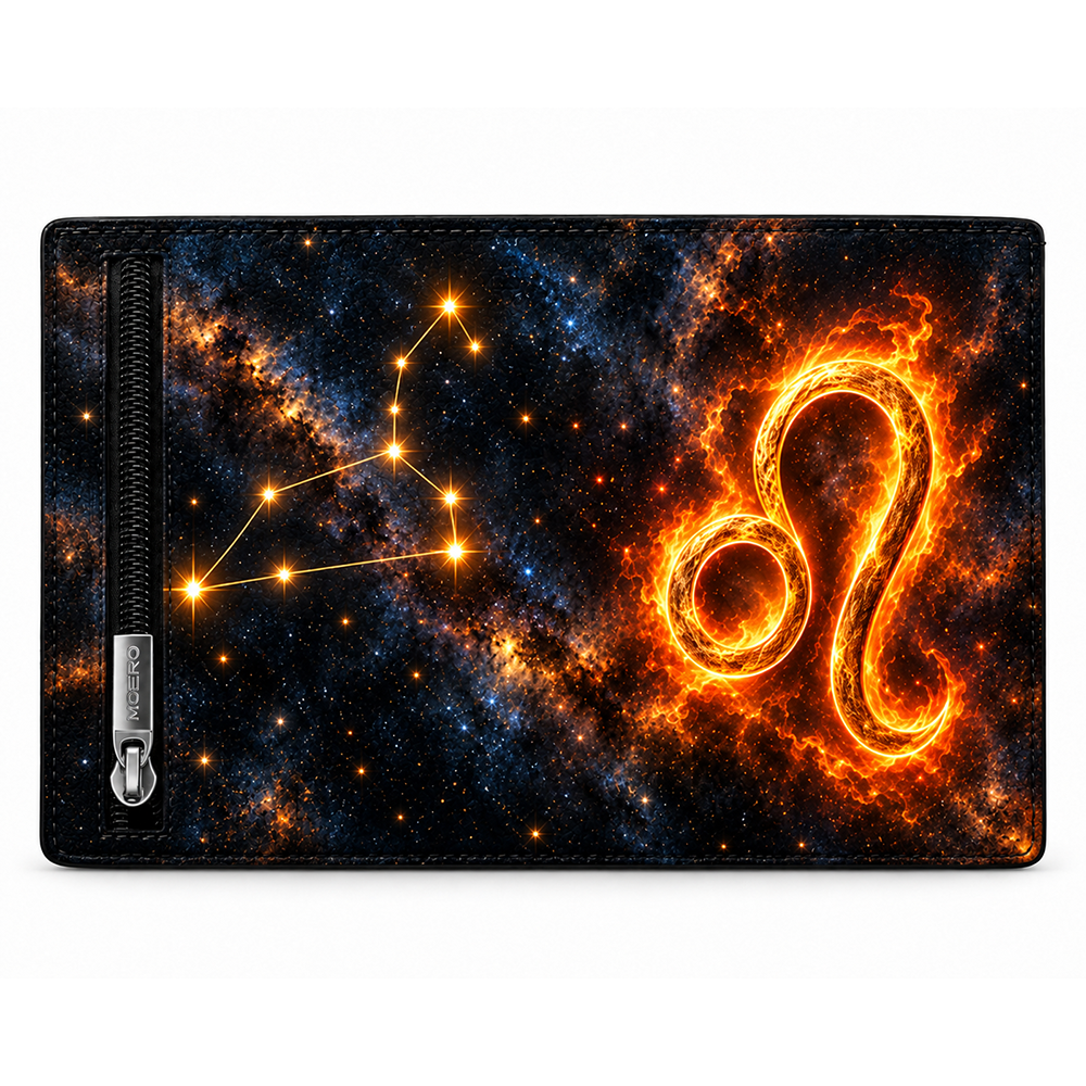 Moero Pro – Leone – Zodiac Limited Edition – Portafoglio RFID in Vera Pelle Saffiano con Chiusura Magnetica e Portamonete Zip