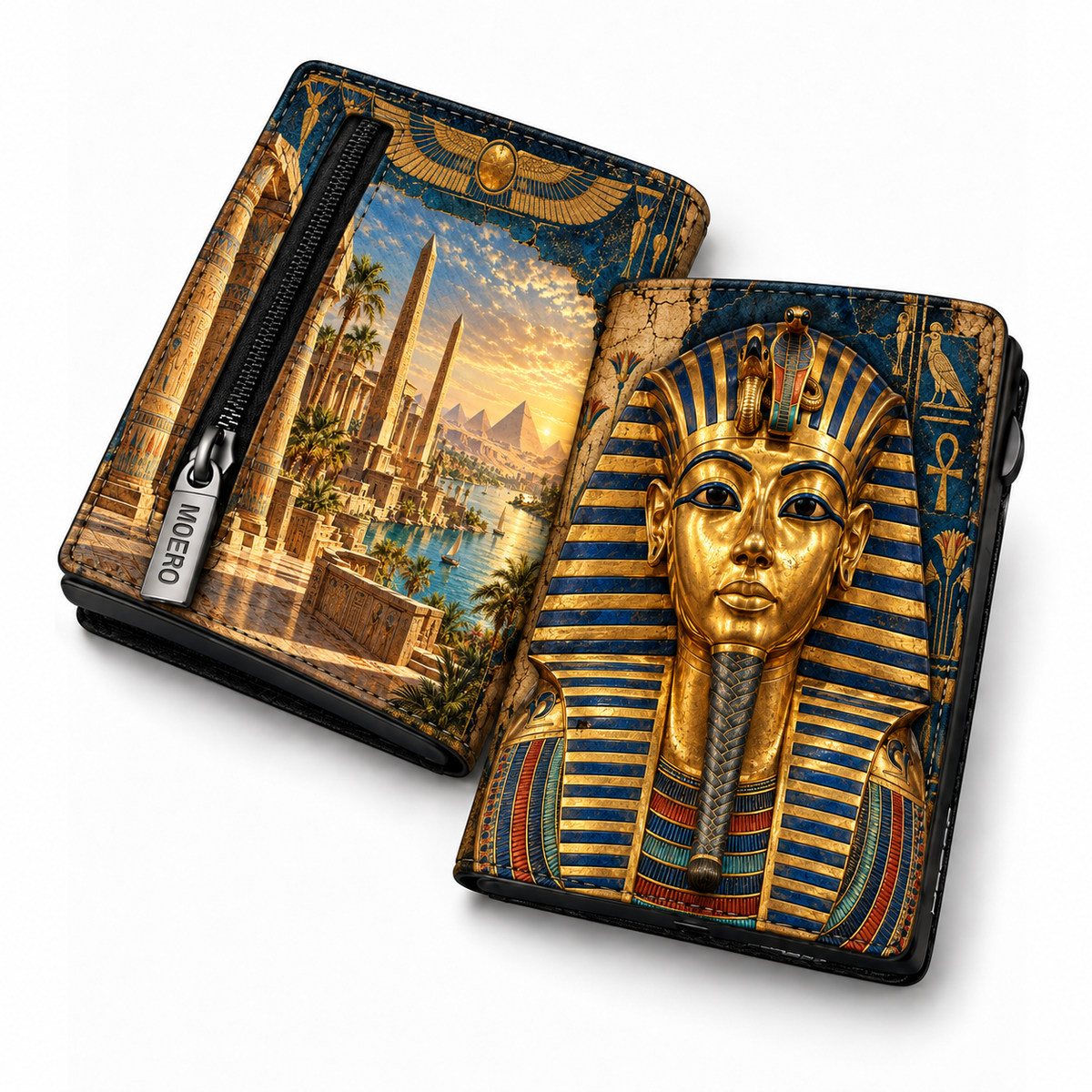 Moero Pro Zip – Tutankhamon – Egypt Limited Edition – Portafoglio RFID in Vera Pelle Saffiano con Chiusura Magnetica e Portamonete Zip