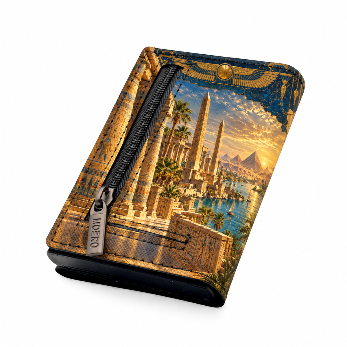 Moero Pro Zip – Tutankhamon – Egypt Limited Edition – Portafoglio RFID in Vera Pelle Saffiano con Chiusura Magnetica e Portamonete Zip