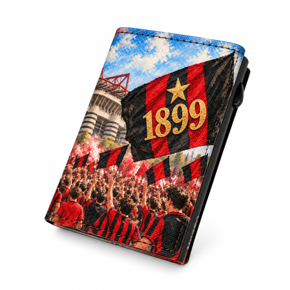 Moero Pro Zip – Milan – Passione Calcio Limited Edition – Portafoglio RFID in Vera Pelle Saffiano con Chiusura Magnetica e Portamonete Zip