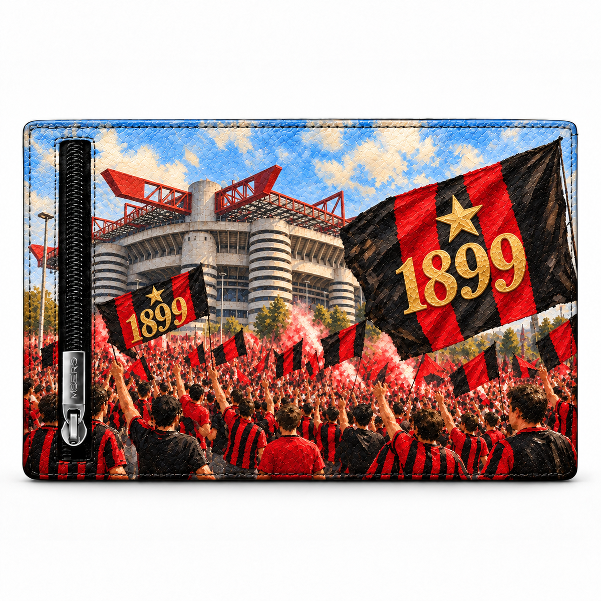 Moero Pro Zip – Milan – Passione Calcio Limited Edition – Portafoglio RFID in Vera Pelle Saffiano con Chiusura Magnetica e Portamonete Zip