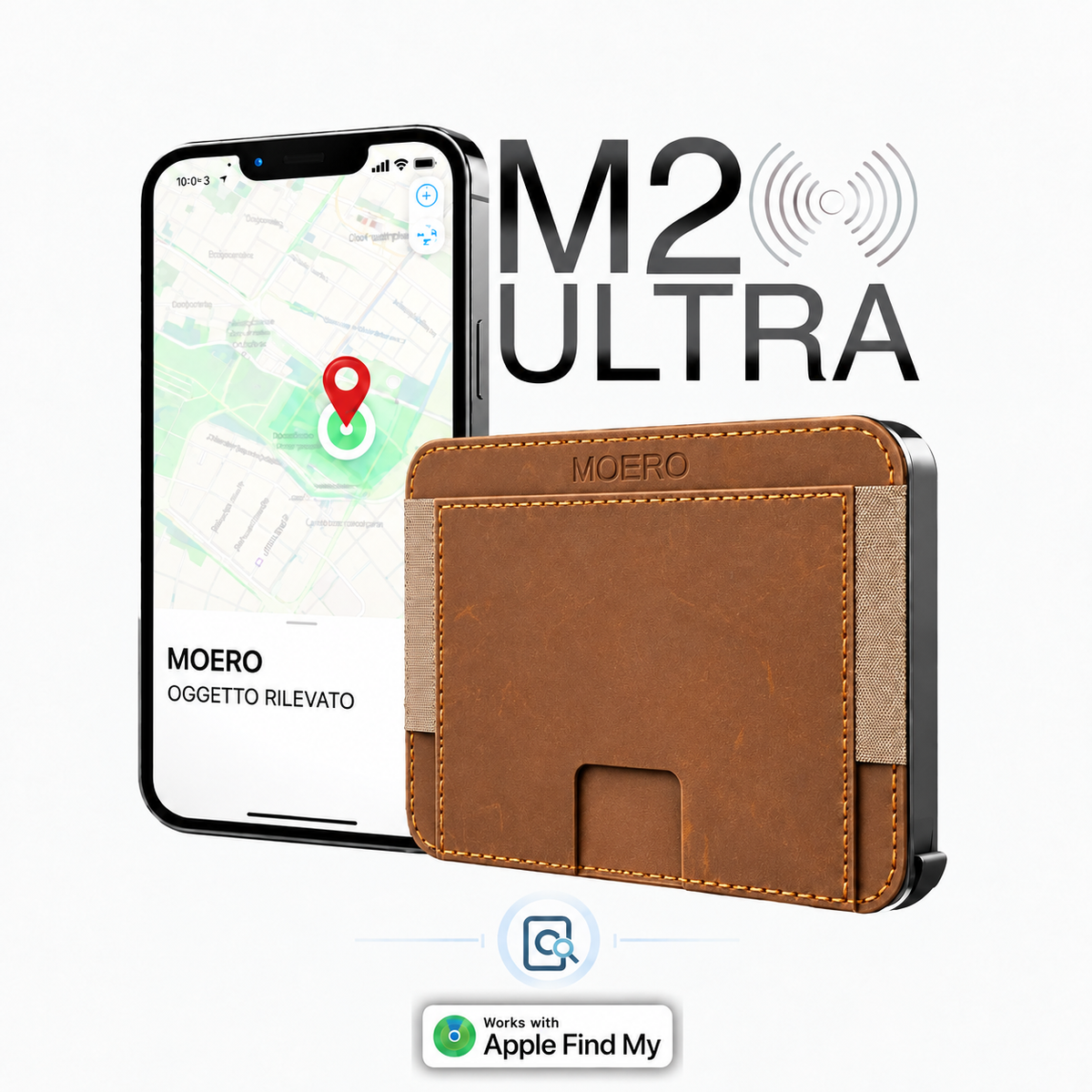 Moero M2 ULTRA Crazy Horse MagSafe Wallet con Apple Find My Integrato – Portafoglio RFID in Alluminio e Vera Pelle