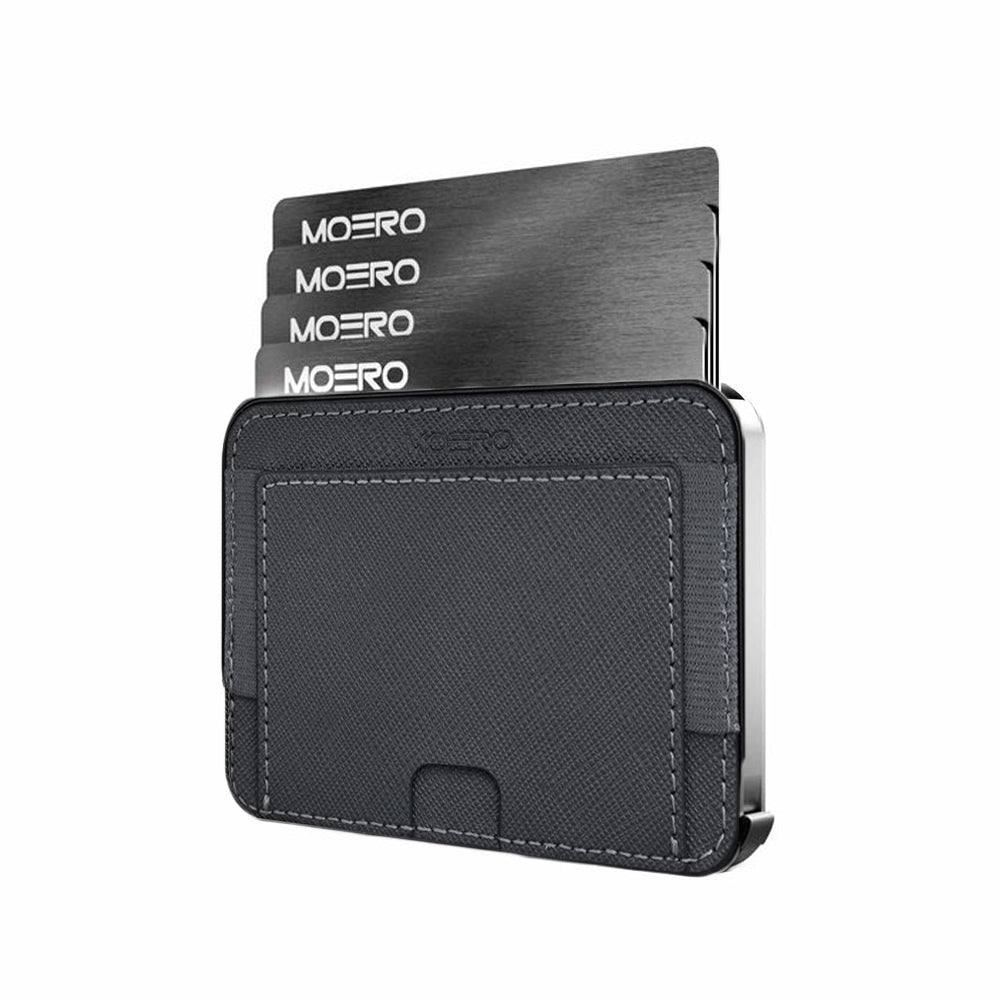 Moero M2 Pro Saffiano Grey MagSafe Wallet  – Portafoglio RFID in Alluminio e Vera Pelle Antigraffio