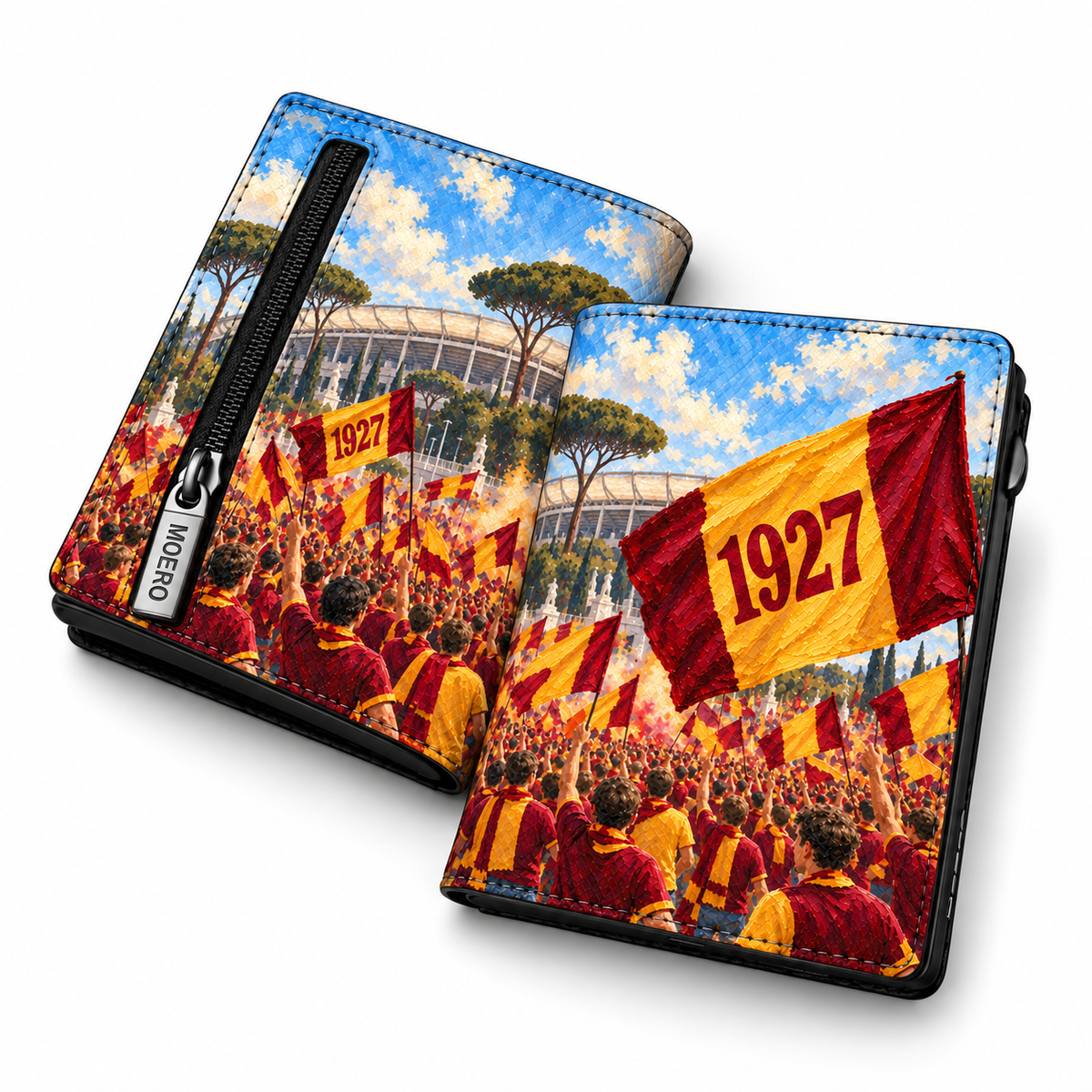 Moero Pro Zip – Roma – Passione Calcio Limited Edition – Portafoglio RFID in Vera Pelle Saffiano con Chiusura Magnetica e Portamonete Zip