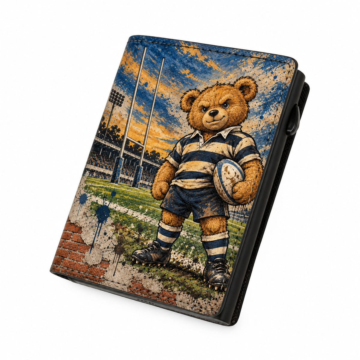Moero Pro - Teddy Rugby - Sport Limited Edition – Portafoglio RFID in Vera Pelle Saffiano con Chiusura Magnetica e Portamonete Zip