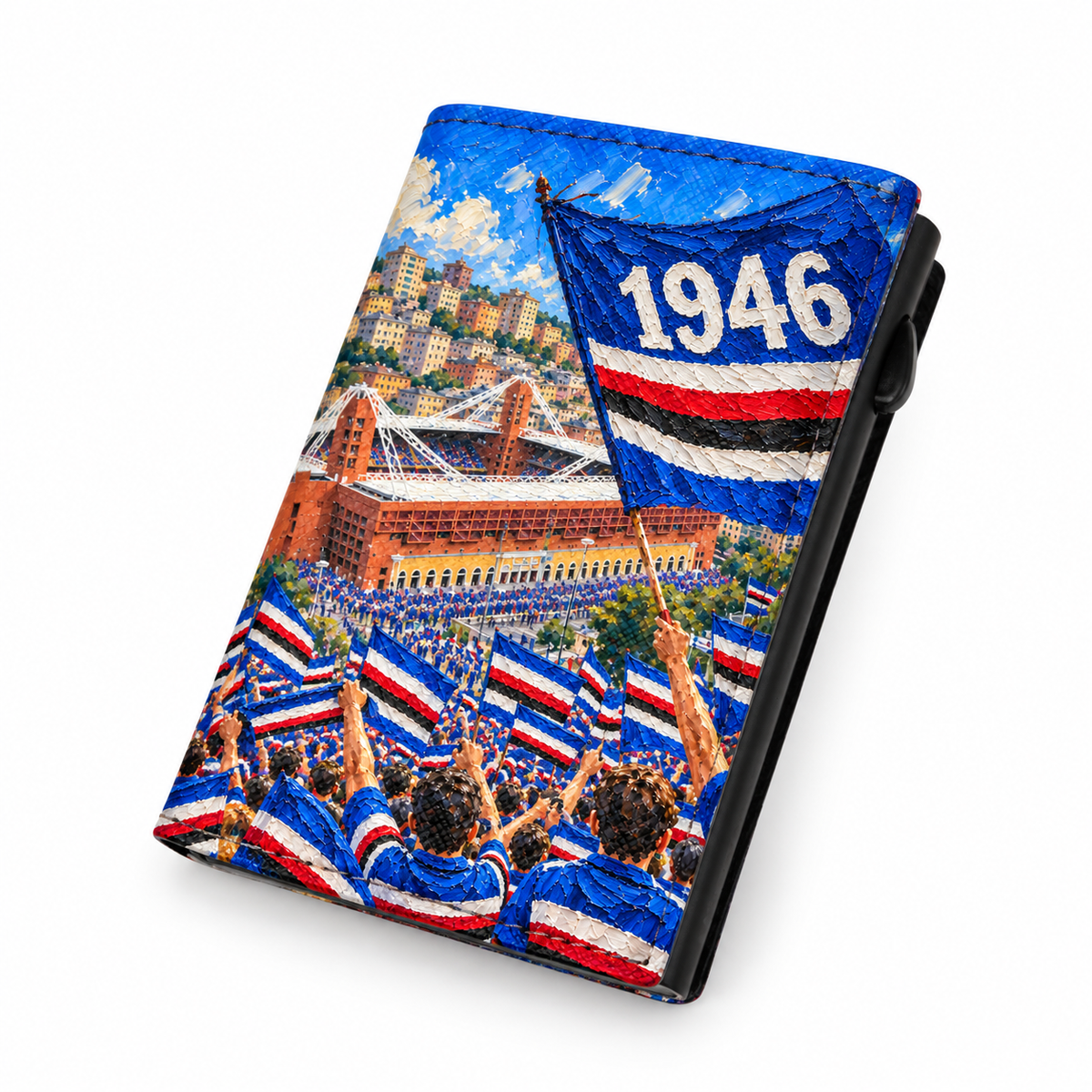 Moero Pro Zip – Sampdoria – Passione Calcio Limited Edition – Portafoglio RFID in Vera Pelle Saffiano con Chiusura Magnetica e Portamonete Zip