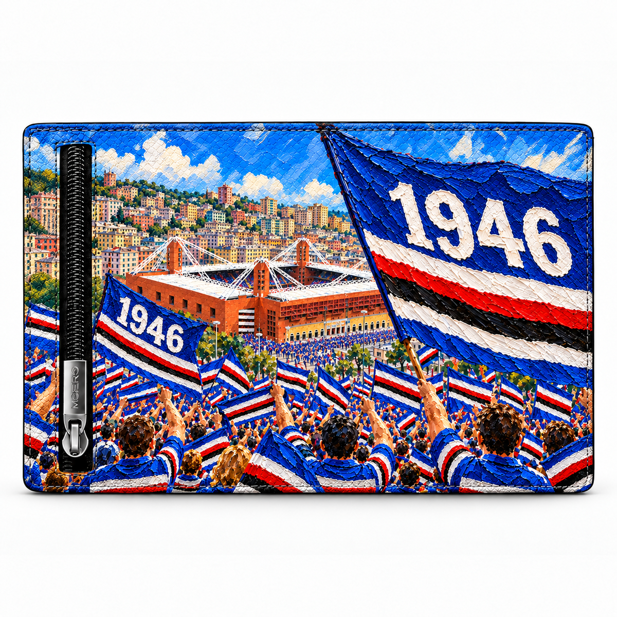 Moero Pro Zip – Sampdoria – Passione Calcio Limited Edition – Portafoglio RFID in Vera Pelle Saffiano con Chiusura Magnetica e Portamonete Zip