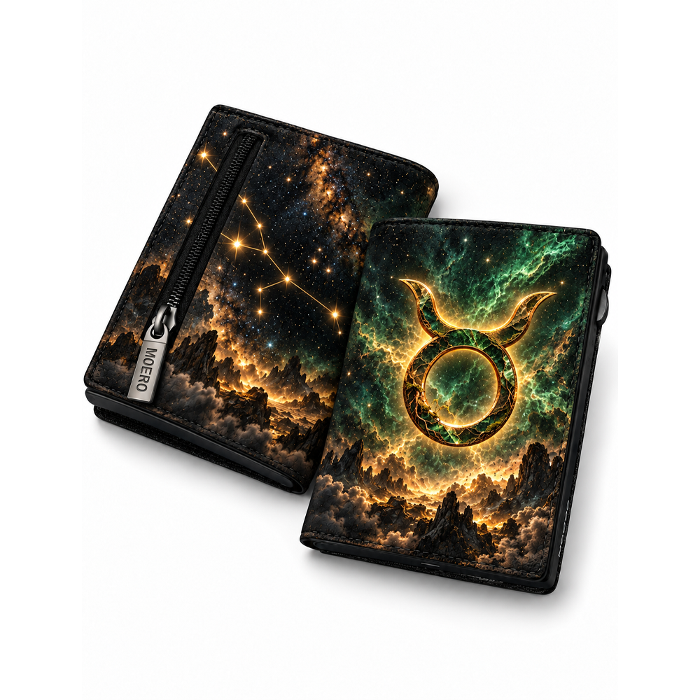 Moero Pro – Toro – Zodiac Limited Edition – Portafoglio RFID in Vera Pelle Saffiano con Chiusura Magnetica e Portamonete Zip